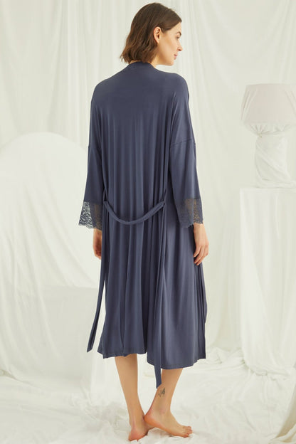 Burgundy Artemis Shopymommy navy lace maternity and nursing nightgown with matching robe set, soft and comfortable lingerie for new moms.