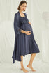 Navy lace maternity and nursing nightgown with matching robe set from Burgundy Artemis, featuring delicate lace details.