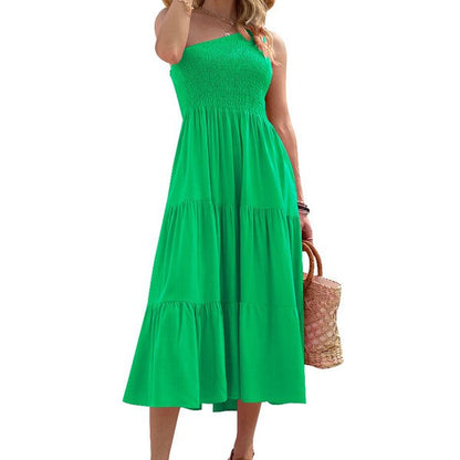 Solid one-shoulder women&