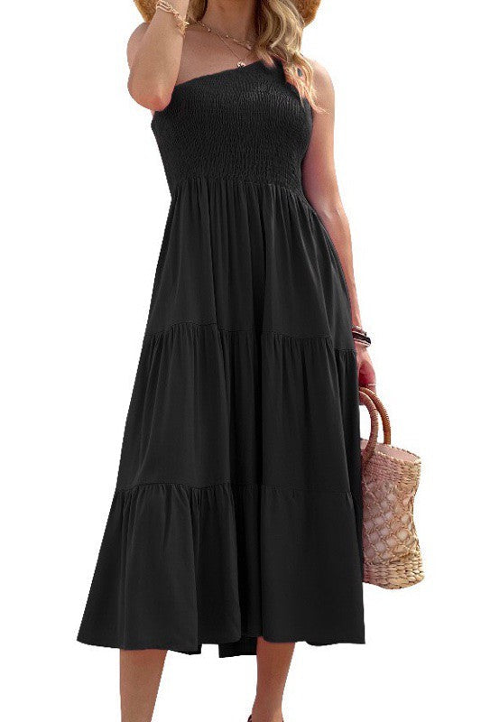 Solid one-shoulder women&