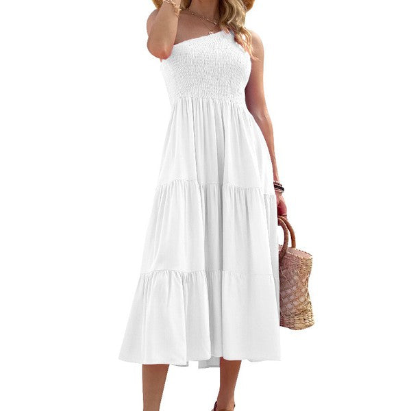 Solid one-shoulder dress by Jade Icarus, stylish women&