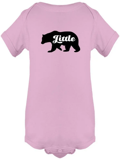 Baby bodysuit featuring a "Little" Bear silhouette by Start2Finish, with a cute bear graphic on the front.