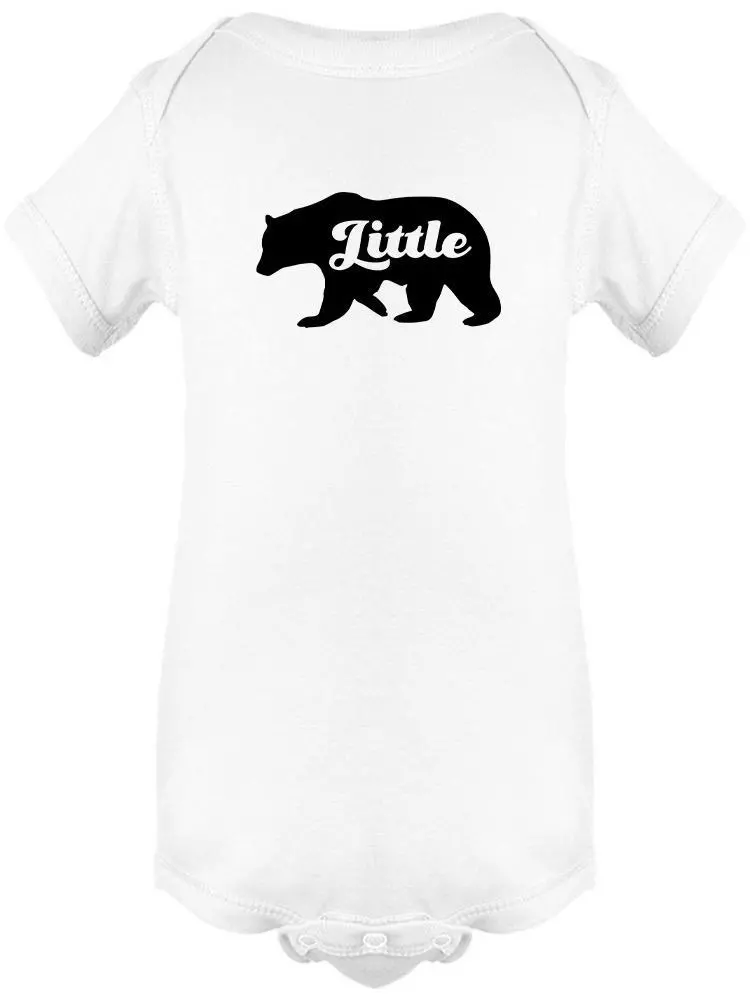 Baby bodysuit by Start2Finish featuring a cute "Little" Bear silhouette design on soft fabric.
