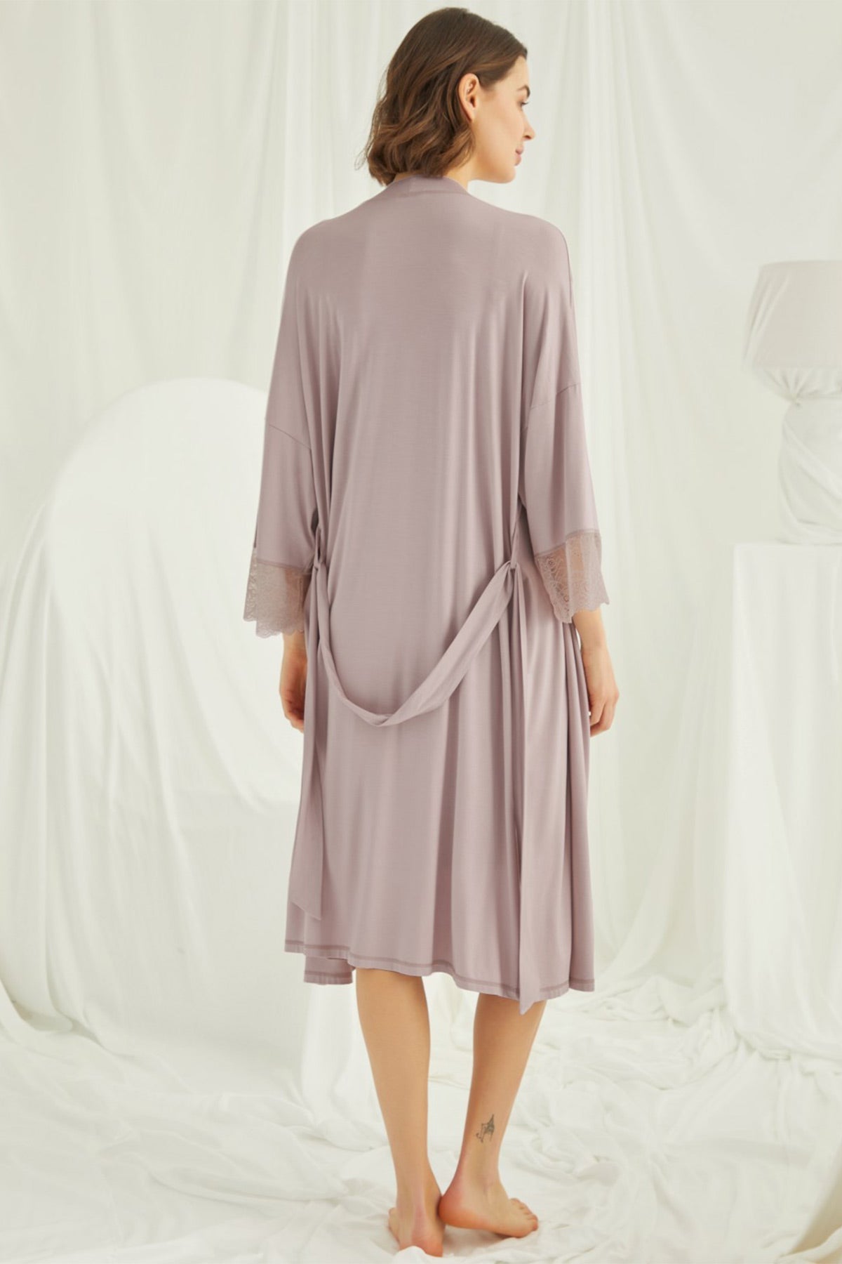 Burgundy Artemis Shopymommy lace strappy maternity and nursing nightgown with matching robe, soft and comfortable lingerie set.
