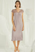 Burgundy Artemis Shopymommy lace V-neck plus size maternity and nursing nightgown with delicate lace details and comfortable fit.