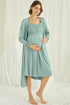 Burgundy Artemis Shopymommy lace maternity and nursing nightgown with matching robe set, soft fabric, and delicate lace details.