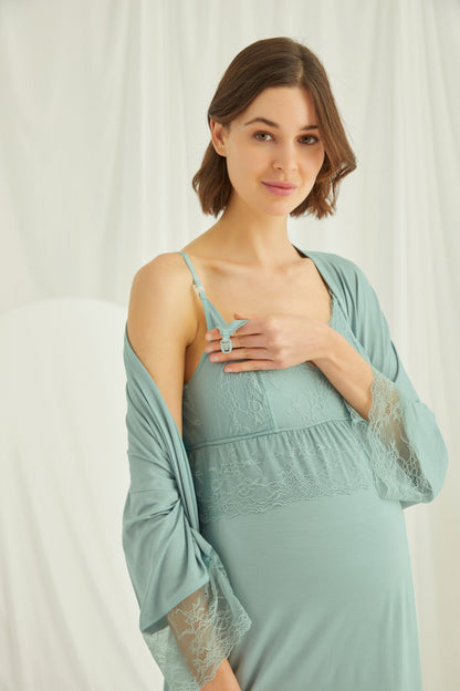 Burgundy Artemis Shopymommy lace strappy maternity and nursing nightgown with matching robe, soft fabric and delicate lace details.
