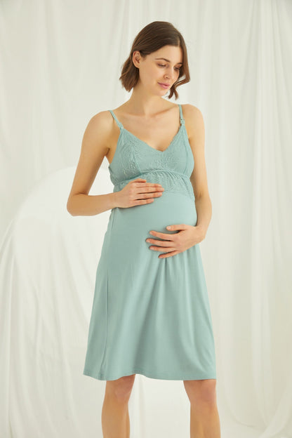 Burgundy Artemis Shopymommy lace strappy maternity and nursing nightgown with matching robe, featuring delicate lace details.