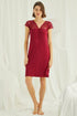Red lace V-neck maternity and nursing nightgown by Burgundy Artemis, featuring short sleeves and comfortable fit.