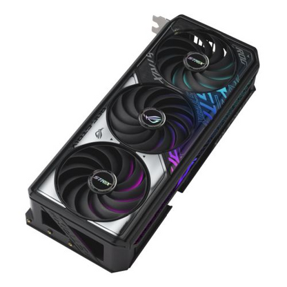 Asus ROG STRIX RTX5070 Ti OC graphics card with RGB lighting, dual HDMI, three DisplayPort, 16GB DDR7, PCIe5, overclocked.