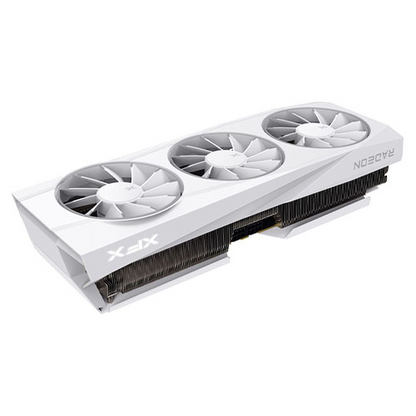 Start2Finish XFX RX9070 XT Quicksilver White graphics card with PCIe 5, 16GB DDR6, HDMI, DisplayPort, and magnetic air tech.