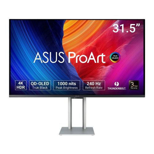 Asus 31.5-inch ProArt OLED 4K UHD monitor with slim design, 3840 x 2160 resolution, 0.1ms response, 240Hz, Thunderbolt, VESA mount