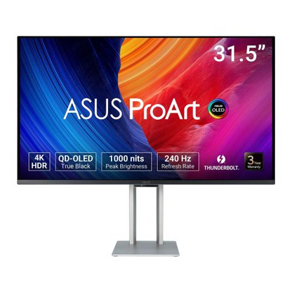 Asus 31.5-inch ProArt OLED 4K UHD monitor with slim design, 3840 x 2160 resolution, 0.1ms response, 240Hz, Thunderbolt, VESA mount