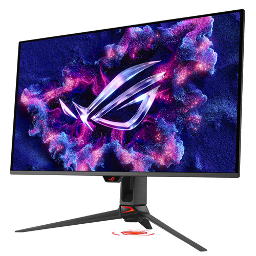 Asus ROG Swift 31.5-inch 4K QD-OLED gaming monitor with RGB lighting, USB, 240Hz, VESA mount, and 99% DCI-P3 color accuracy.