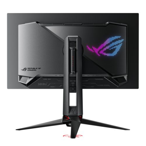 Asus ROG Swift OLED 4K gaming monitor with 31.5-inch QD-OLED display, 240Hz refresh rate, RGB lighting, and VESA mount.