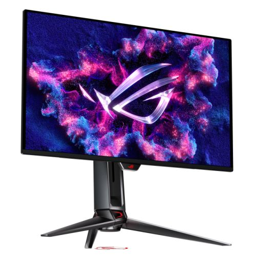 Asus 31.5-inch ROG Swift OLED 4K gaming monitor with RGB lighting, USB ports, VESA mount, 240Hz refresh rate, and DCI-P3 color coverage.