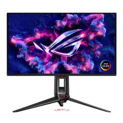 Asus 31.5" ROG Swift OLED 4K gaming monitor with RGB lighting, USB ports, VESA mount, and 240Hz refresh rate.