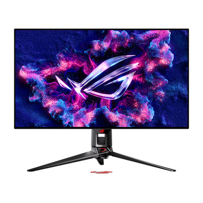 Asus 31.5-inch ROG Swift OLED 4K HDR gaming monitor with HDMI, DisplayPort, USB hub, G-SYNC, 240Hz, and heatsink.