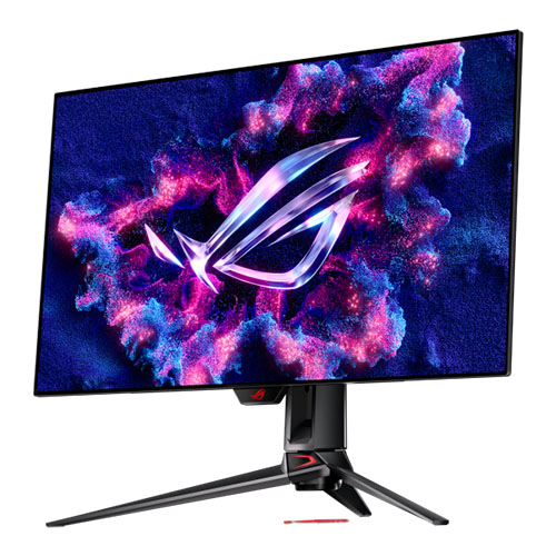 Asus ROG Swift OLED 4K HDR gaming monitor with 31.5-inch display, 240Hz refresh rate, HDMI, DisplayPort, USB hub, and G-SYNC.
