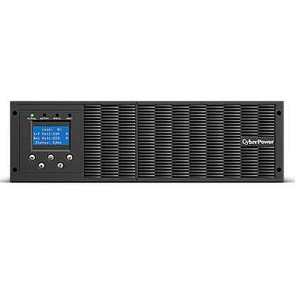 CyberPower Online XL Smart App 10,000VA UPS with LCD display, 3U rack/tower, hardwire terminal, and external battery module.