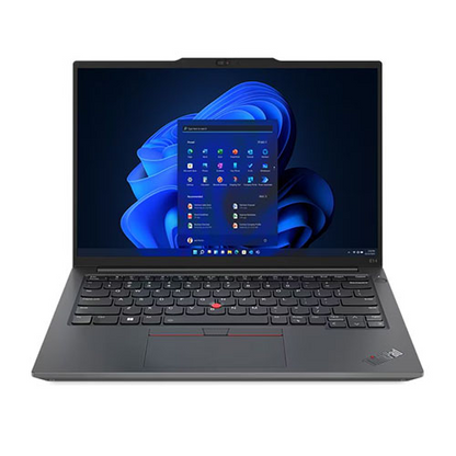 Lenovo ThinkPad E14 G5 laptop with 14-inch IPS display, black chassis, backlit keyboard, USB-C port, and Windows 11 Pro.