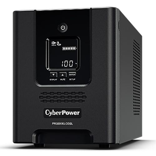 CyberPower 3000VA Line Interactive Tower UPS with LCD display, 9 IEC outlets, AVR, hot-swap batteries, energy-saving features