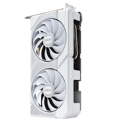 Asus DUAL RTX 5060 Ti OC graphics card with white cooling, HDMI, 3 DisplayPorts, 16GB DDR7 memory, compact size, PCIe 5.0