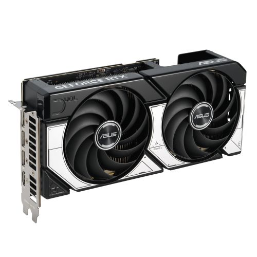 Asus DUAL RTX5070 OC graphics card with 12GB DDR7, HDMI and DisplayPort, overclocked to 2572MHz, compact SFF-ready design.