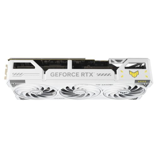 Asus TUF GAMING RTX5070 Ti BTF OC white graphics card with RGB lighting, PCIe 5, 16GB DDR7, HDMI and DisplayPort connections