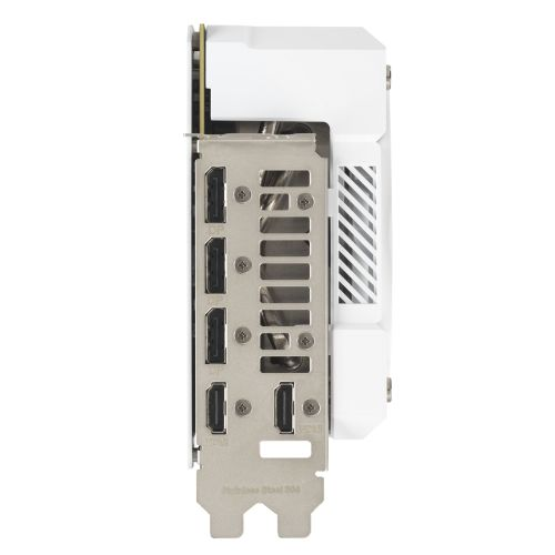 Asus TUF Gaming RTX 5070 Ti BTF OC white graphics card with RGB lighting, PCIe 5, 16GB DDR7, HDMI, DisplayPort, overclocked.