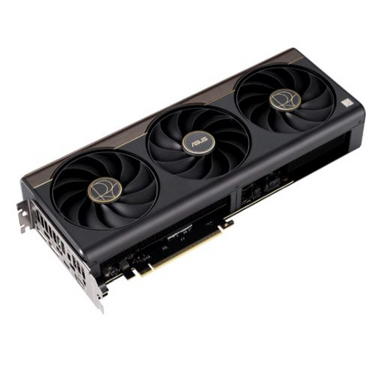 Asus PROART RTX5070 Ti OC graphics card with RGB lighting, HDMI, DisplayPort, USB-C, 16GB DDR7, PCIe 5, overclocked, compact size.