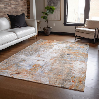 Luxury washable Ravenna Copper indoor/outdoor rug by Start2Finish, 8x10 feet, featuring a vibrant copper pattern and durable design.