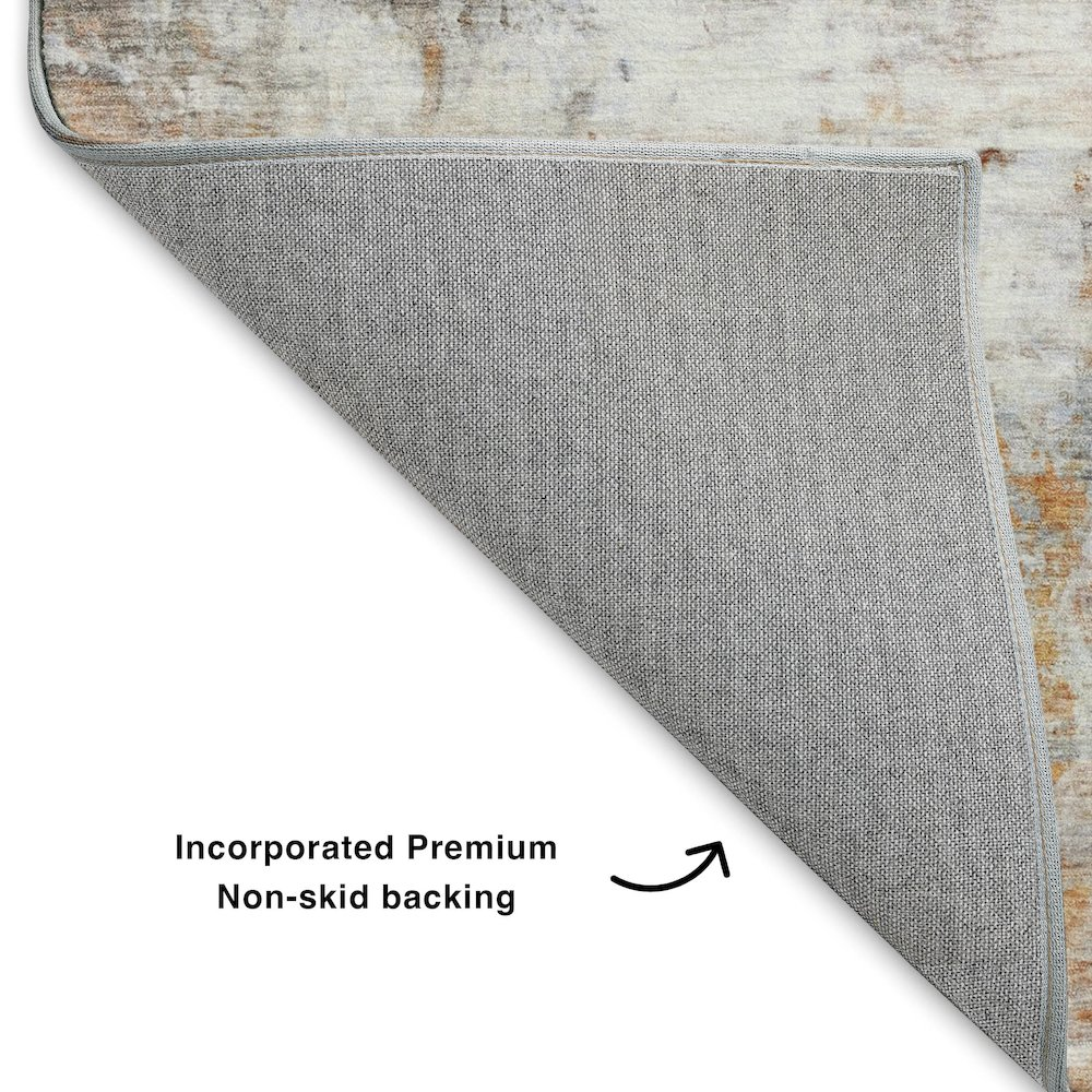 Luxury washable indoor/outdoor Ravenna copper rug by Start2Finish, 9x12 feet, with intricate copper-toned design on textured surface.