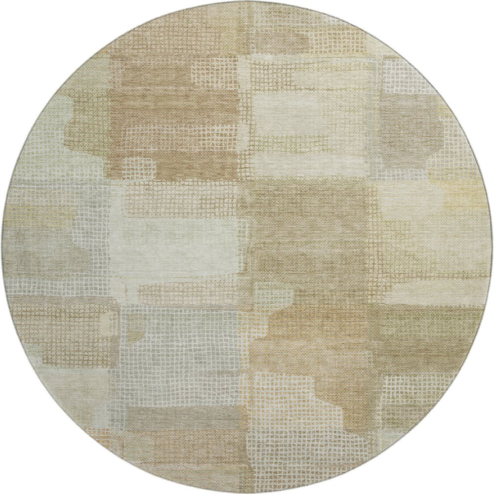 Start2Finish Ravenna beige 8-foot round indoor/outdoor washable rug with intricate pattern and soft texture.