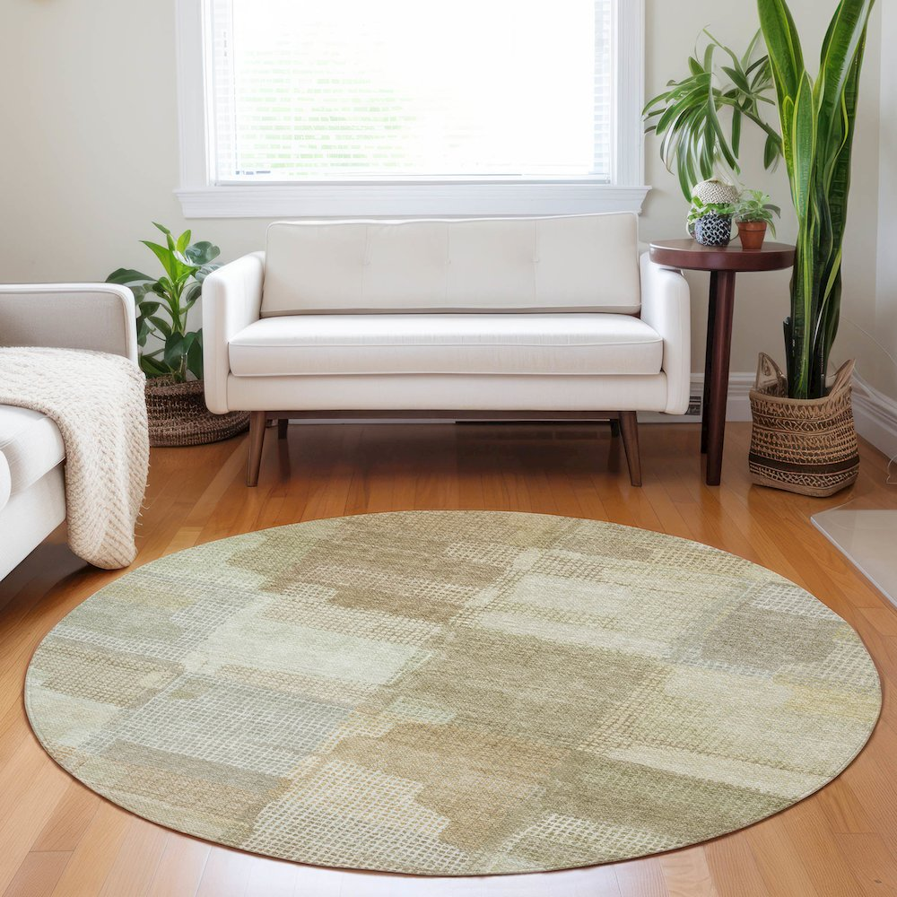 Start2Finish Ravenna beige round outdoor indoor rug, 8x8 feet, featuring washable, durable fabric for versatile indoor and outdoor use.