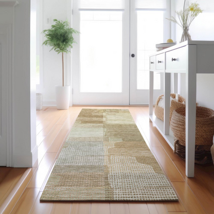 Luxury washable Ravenna beige indoor/outdoor runner rug by Start2Finish, featuring a detailed pattern and plush texture.