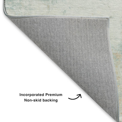 Start2Finish Ravenna Seafoam 9x12 indoor/outdoor washable rug with a stylish pattern, ideal for versatile home or patio spaces.