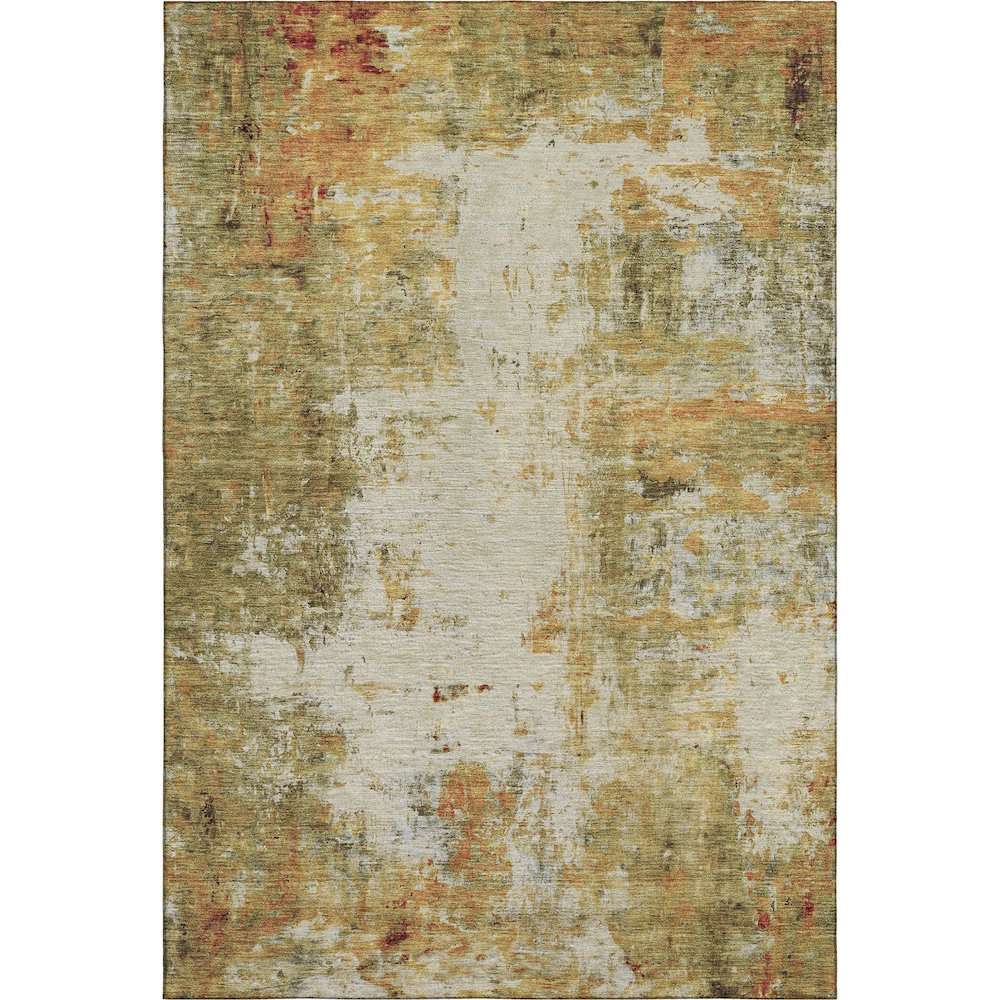 Start2Finish Ravenna Olive 5x7.6 indoor/outdoor washable rug with intricate pattern, ideal for indoor and outdoor spaces.