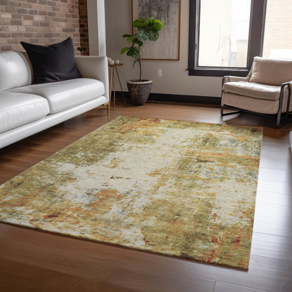Luxury washable Ravenna Olive indoor/outdoor rug by Start2Finish, 5&