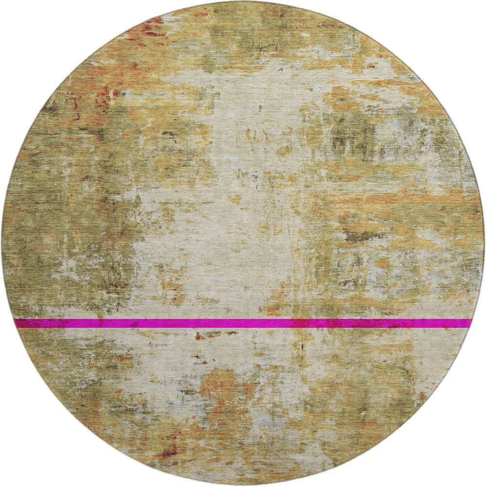 Luxury washable indoor/outdoor Ravenna Olive round rug by Start2Finish, featuring a stylish 8-foot diameter with intricate pattern.