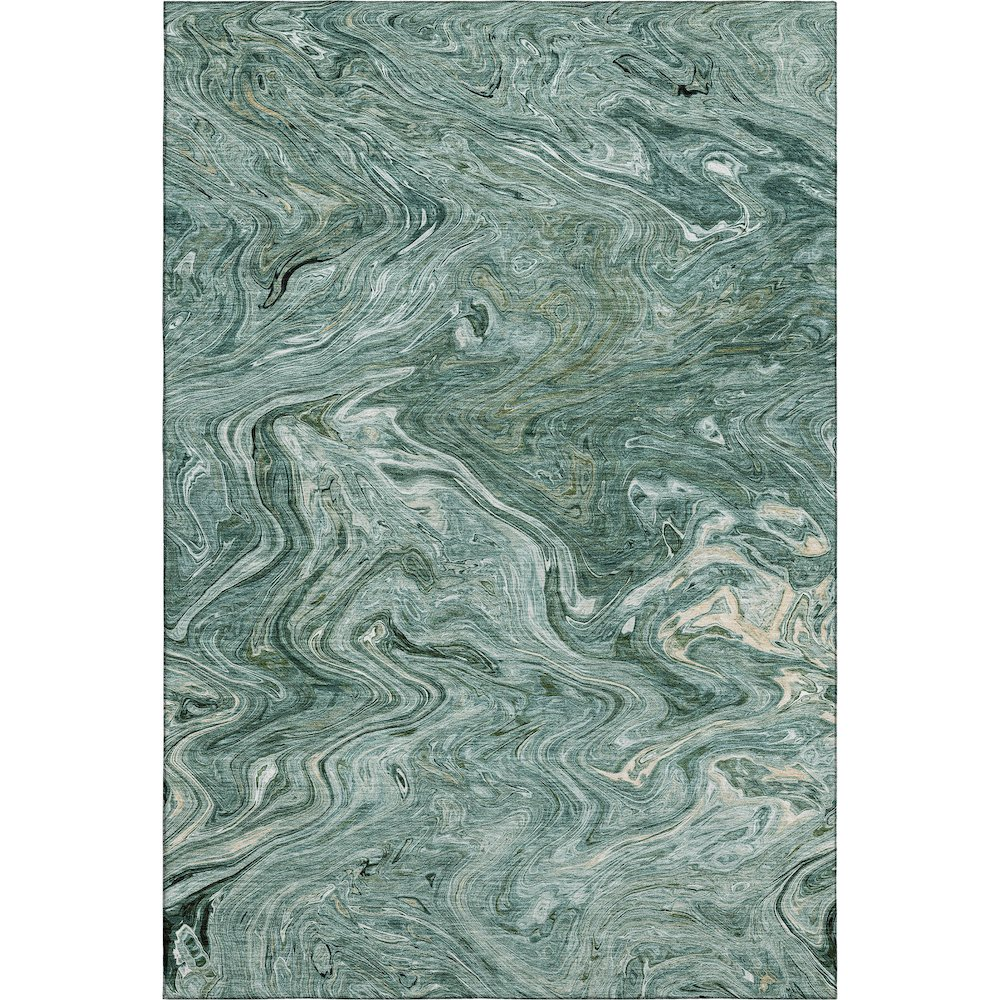 Start2Finish Ravenna teal indoor/outdoor 8x10 rug with intricate patterns, suitable for both indoor and outdoor spaces.