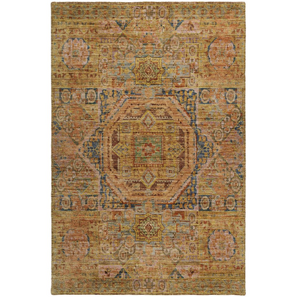 Start2Finish Silk Road Curry 8x10 indoor/outdoor rug with intricate patterns in warm tones, suitable for various interior and outdoor spaces.