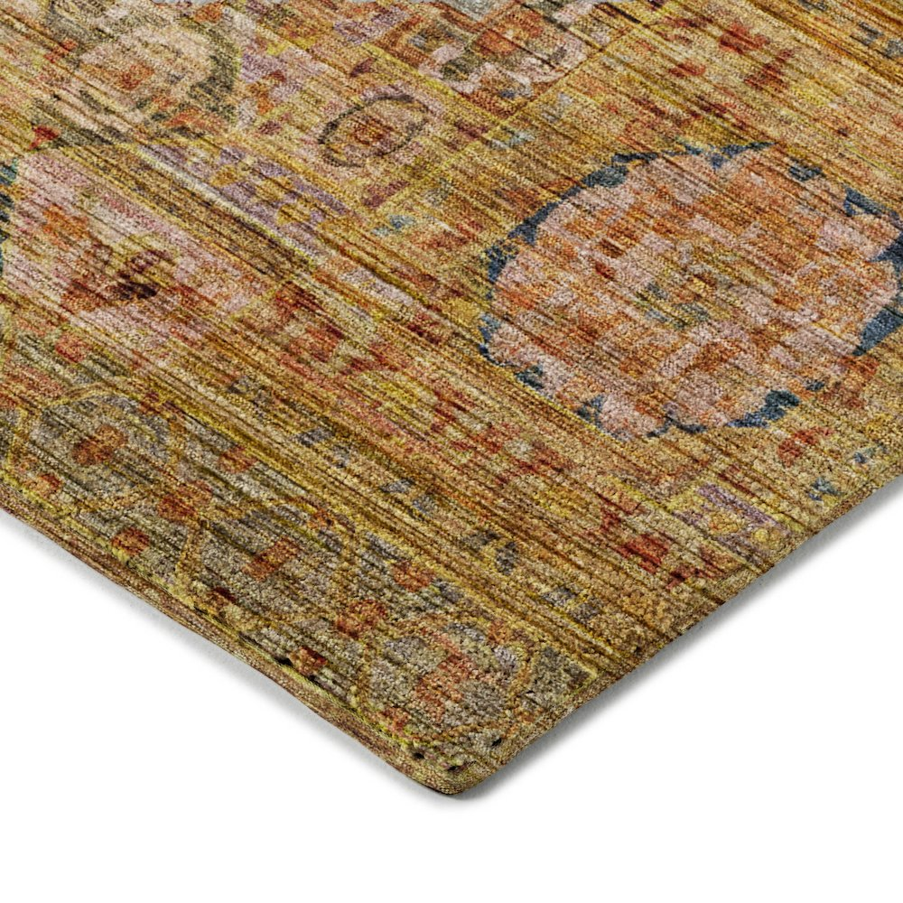 Start2Finish Silk Road Curry 8x10 indoor/outdoor rug with intricate pattern and vibrant colors on a woven surface.
