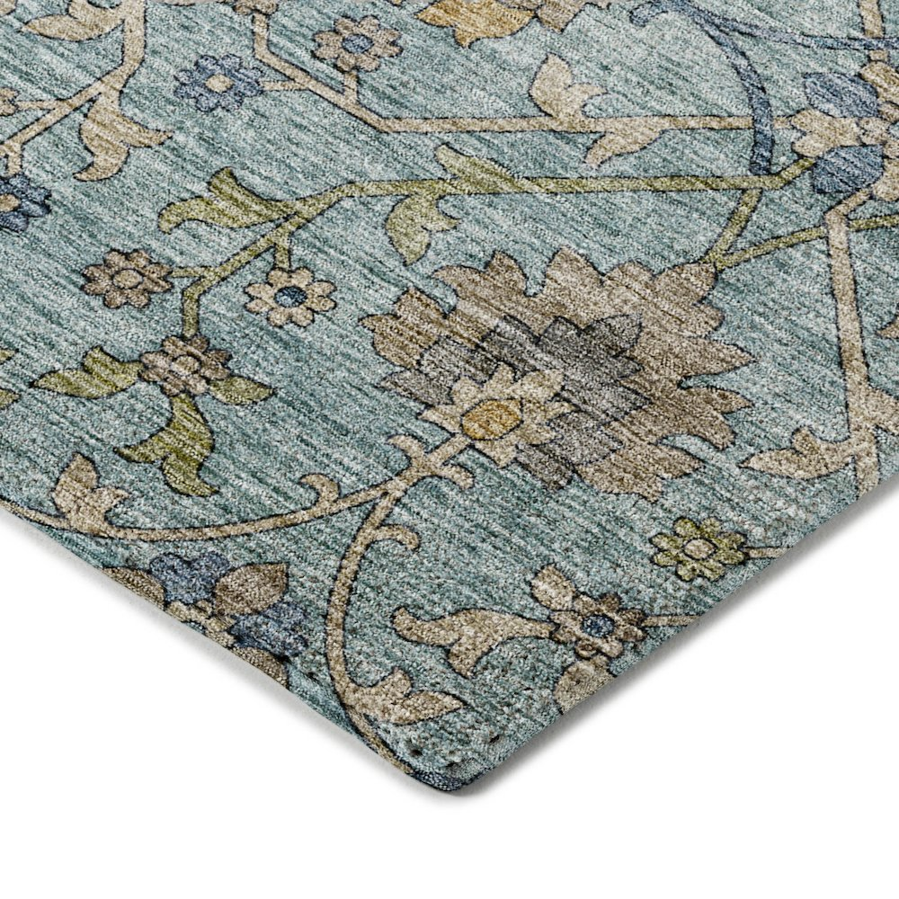 Start2Finish Silk Road Denim 8x10 indoor/outdoor rug with intricate blue denim pattern on textured fabric.