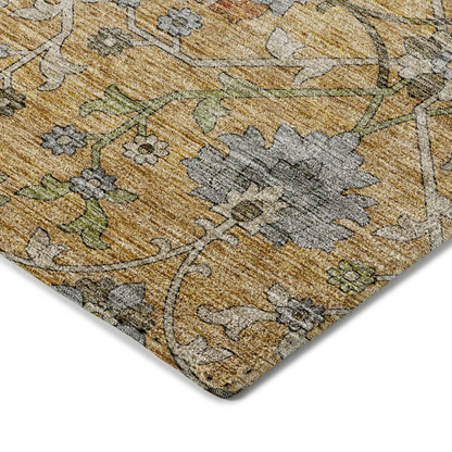 Start2Finish Silk Road Saffron 8x10 rug featuring intricate patterns and vibrant saffron colors, suitable for indoor and outdoor use.