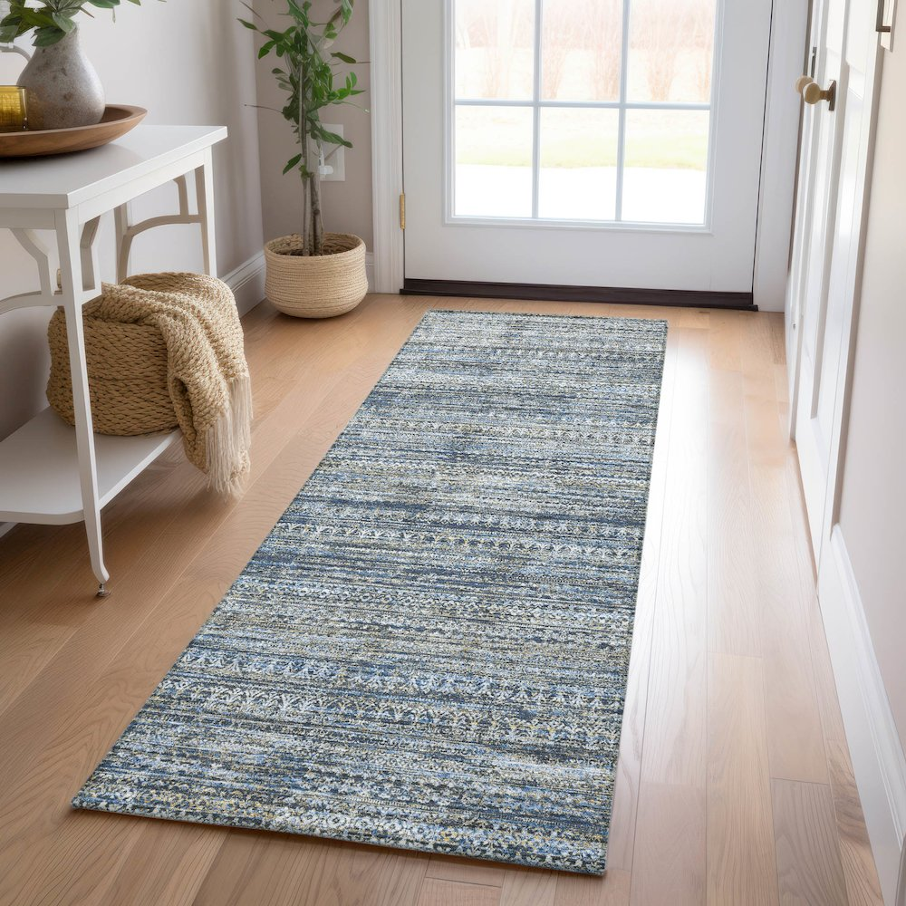 Start2Finish luxury washable indoor/outdoor Solace Denim runner rug, 2&