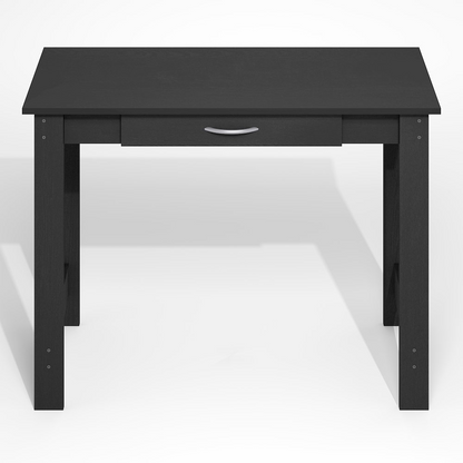 Dark wood computer desk with H-leg design, office writing desk, includes drawer, by Start2Finish furniture.