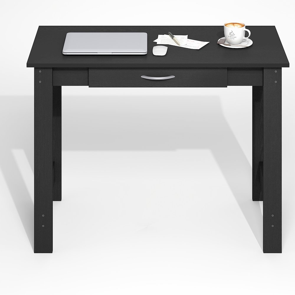 Darkwood computer desk with H-legs, office writing desk featuring a drawer, modern Start2Finish furniture for home office use