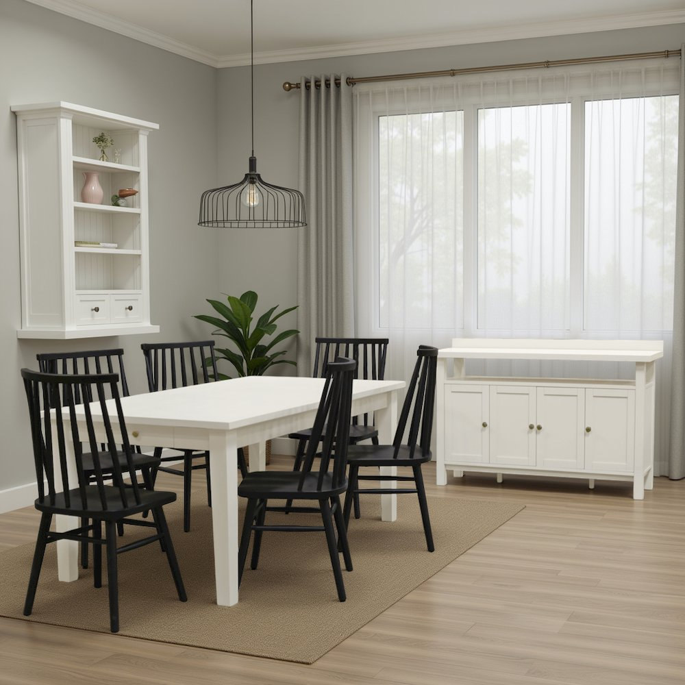 Start2Finish Avery Extension Dining Table in Coconut Milk with sleek wooden surface and extending leaves, modern furniture piece.