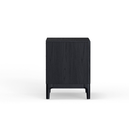 Vintage black June Nightstand by Start2Finish, showcasing a classic wooden furniture piece with a single drawer and sleek design.